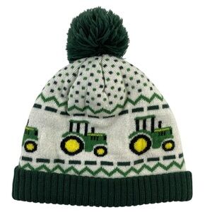 John Deere Tractor Green / White Toddler Winter Beanie Hat Cap Sherpa Liner OS
